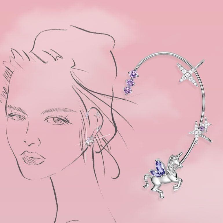Fashion and Atmosphere New Unicorn Ear Hanging Feminine Fairy Earrings without Ear Holes