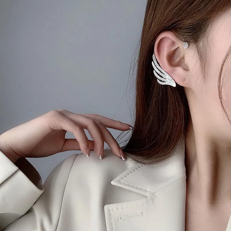 Full Drill Wings Ear Hanging Air Personality Ear Bone Clip without Ear Hole Temperament Retro Female Earrings