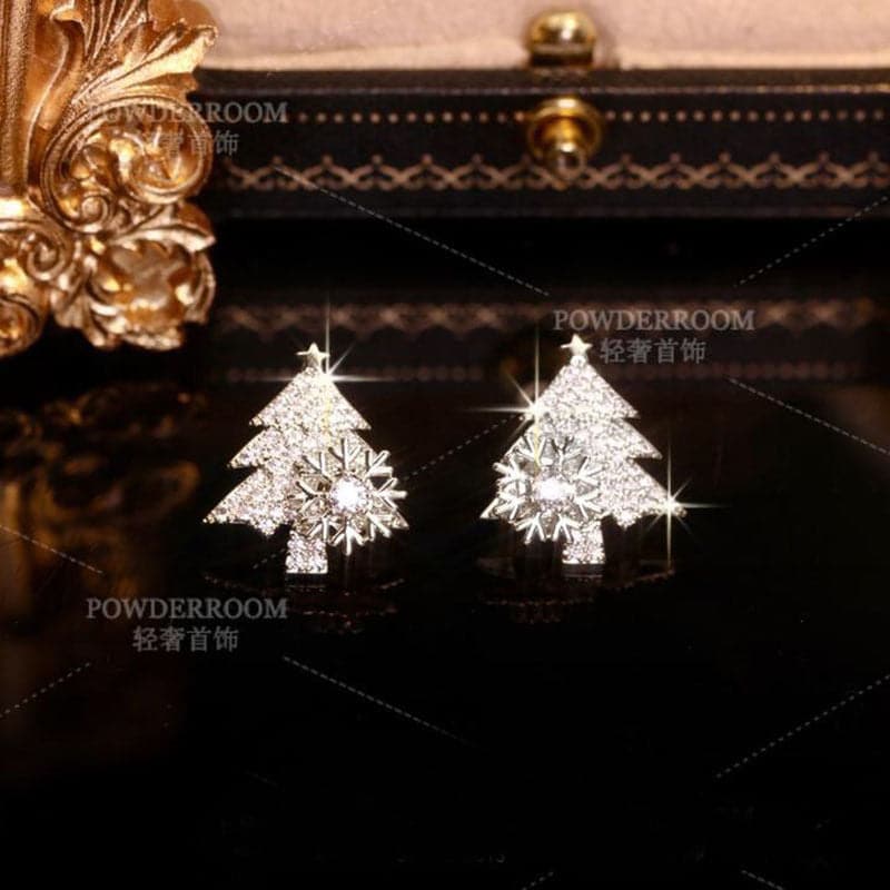 Rotating Snowflake Christmas Tree Earrings Non-fading Silver Needles