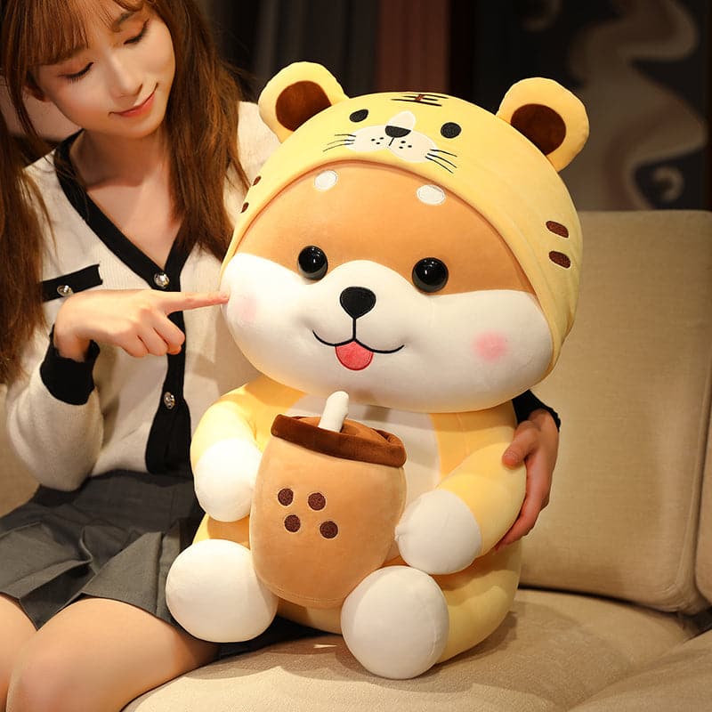 li Cute Milk Tea Corgi Stuffed Toy Rag Doll Tiger Mascot Throw Pillow Gift