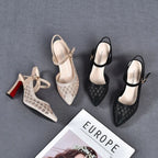 Frosted Sheepskin Mesh Hollow Out Back Sandals Comfortable Bright Diamond Shoes for Ladies