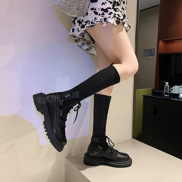 Women's Rubber Boots Female Shoes Thigh High Heels Round Toe Boots