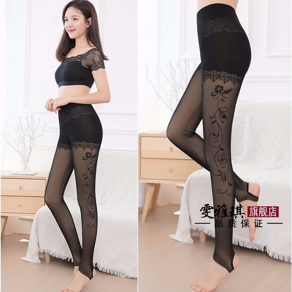 Fleece Large Size High Waist Slim Trousers Fake Flesh Printed Mesh High Elastic Leggings