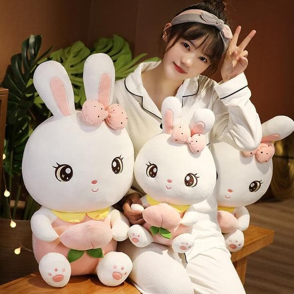 li Lovely Rabbit Holding Li Peach Plush Toy Stuffed Bow-knot Bunny Plush Doll Kids Baby Sleeping Pillow Child Gift