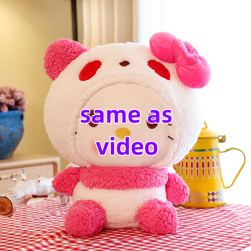 Cute Pink Purple Cat Plush Toys Kitten With Panda Cap Dolls