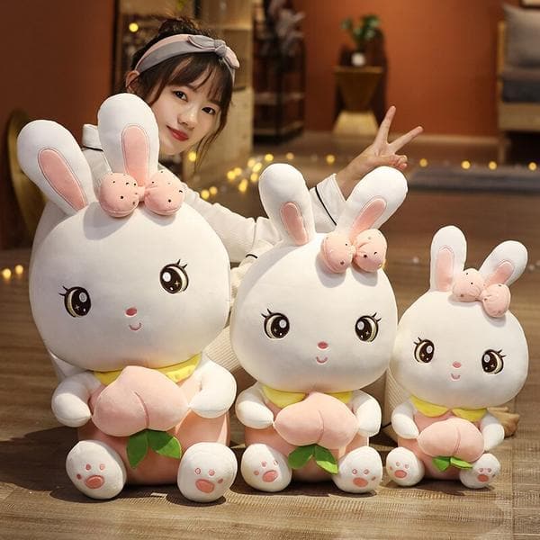 li Lovely Rabbit Holding Li Peach Plush Toy Stuffed Bow-knot Bunny Plush Doll Kids Baby Sleeping Pillow Child Gift