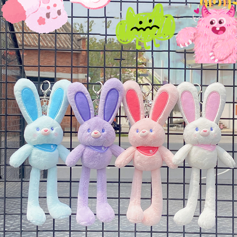 New Pulling Rabbit Plush Doll Key Chain Soft Stuffed Toys Car Keychains Schoolbag Pendant Gifts for Girl