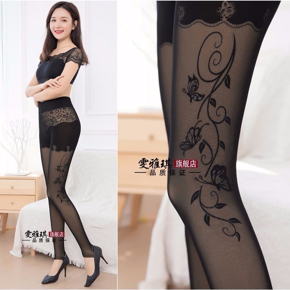 Fleece Large Size High Waist Slim Trousers Fake Flesh Printed Mesh High Elastic Leggings