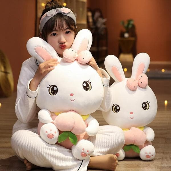 li Lovely Rabbit Holding Li Peach Plush Toy Stuffed Bow-knot Bunny Plush Doll Kids Baby Sleeping Pillow Child Gift