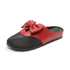 Soft Soled Genuine Leather Low Heel Bow Net Slippers for Women's Sandals