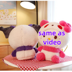 Cute Pink Purple Cat Plush Toys Kitten With Panda Cap Dolls