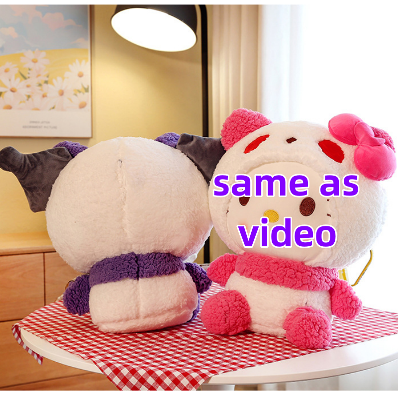 Cute Pink Purple Cat Plush Toys Kitten With Panda Cap Dolls