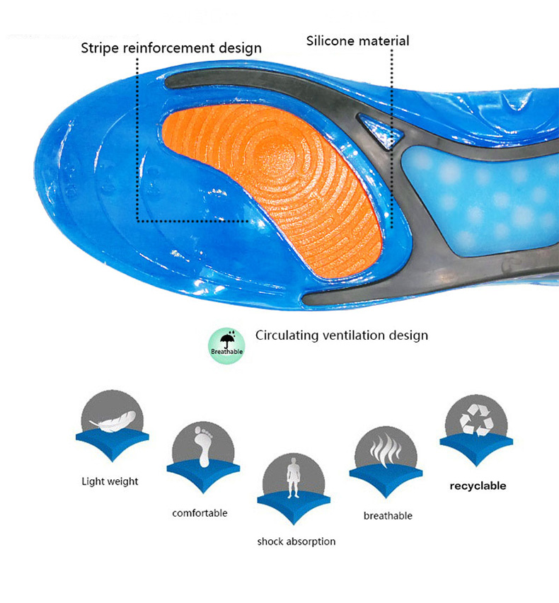 New Comfortable Insoles Elastic Shock Absorbent Soft Slippery Arch Support Spats