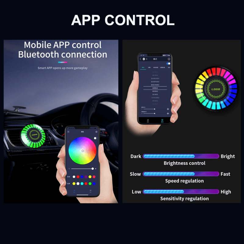 24 LED Light RGB Sound Control Voice Rhythm Ambient Pickup Lamp For Car Diffuser Vent Clip Air Fresheners Fragrance APP Control