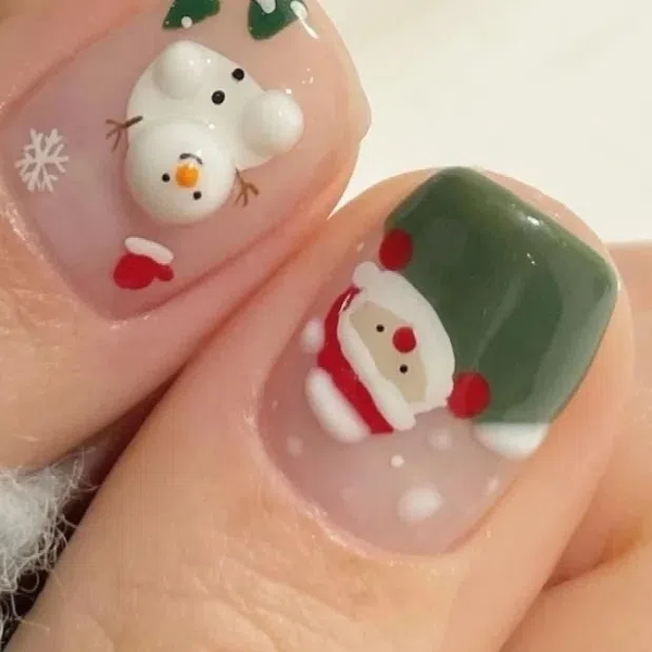 Snowman Nail Patch Sweet Glue removable Short Section Nail Festival Christmas Fake Nail Patch