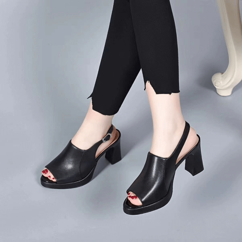 Women's 2023 Summer New Cowhide Thick Heel Sandals