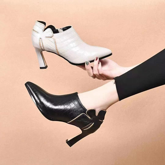 PU Leather Boots Pointed Toe Autumn Buckle High Heel Ankle Boots for Women Pumps Shoes