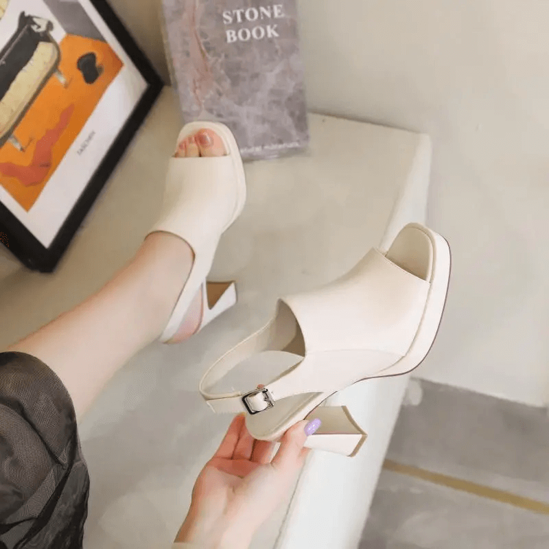 Fish Mouth High Heels Female Thick Heels 2023 Spring New Roman Shoes