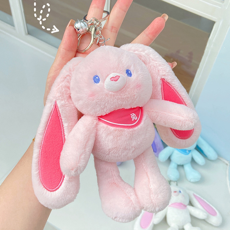 New Pulling Rabbit Plush Doll Key Chain Soft Stuffed Toys Car Keychains Schoolbag Pendant Gifts for Girl