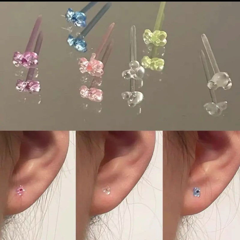 Cute Colorful Resin Bear Ear Stud Ear Piercing Needle