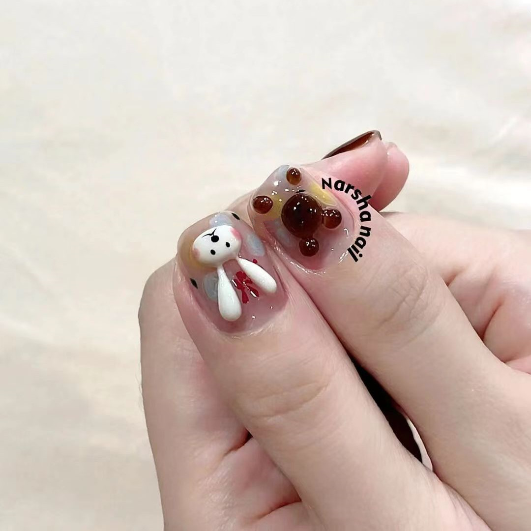 Snowman Nail Patch Sweet Glue removable Short Section Nail Festival Christmas Fake Nail Patch