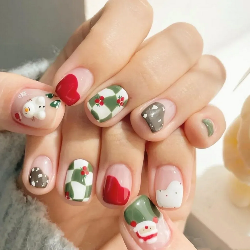 Snowman Nail Patch Sweet Glue removable Short Section Nail Festival Christmas Fake Nail Patch
