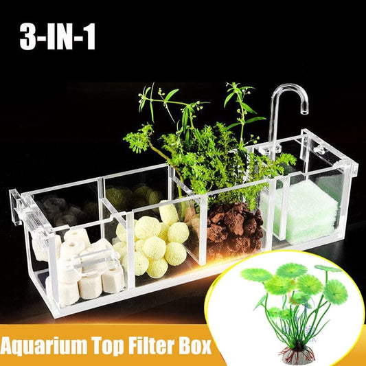 3-in-1 Transparent Acrylic Aquarium Filter Boxes External Hanging Water Purifier for Aquarium Fish Tank Box