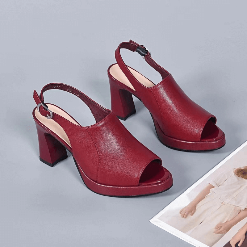 Women's 2023 Summer New Cowhide Thick Heel Sandals