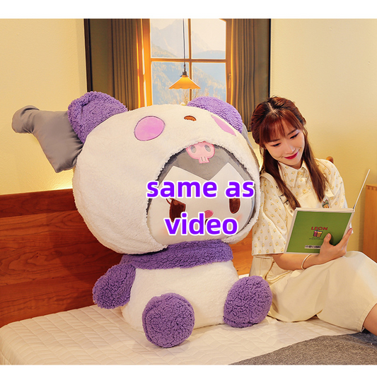 Cute Pink Purple Cat Plush Toys Kitten With Panda Cap Dolls