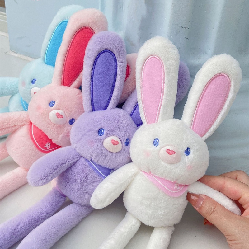 New Pulling Rabbit Plush Doll Key Chain Soft Stuffed Toys Car Keychains Schoolbag Pendant Gifts for Girl