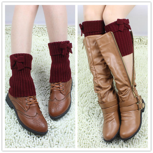 Winter Bowknot Knitting Leg Warmers Boot Cover Keep Warm Socks