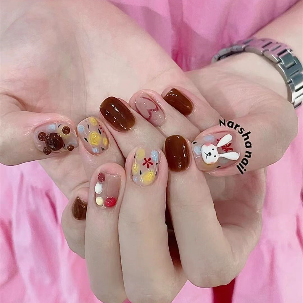 Snowman Nail Patch Sweet Glue removable Short Section Nail Festival Christmas Fake Nail Patch