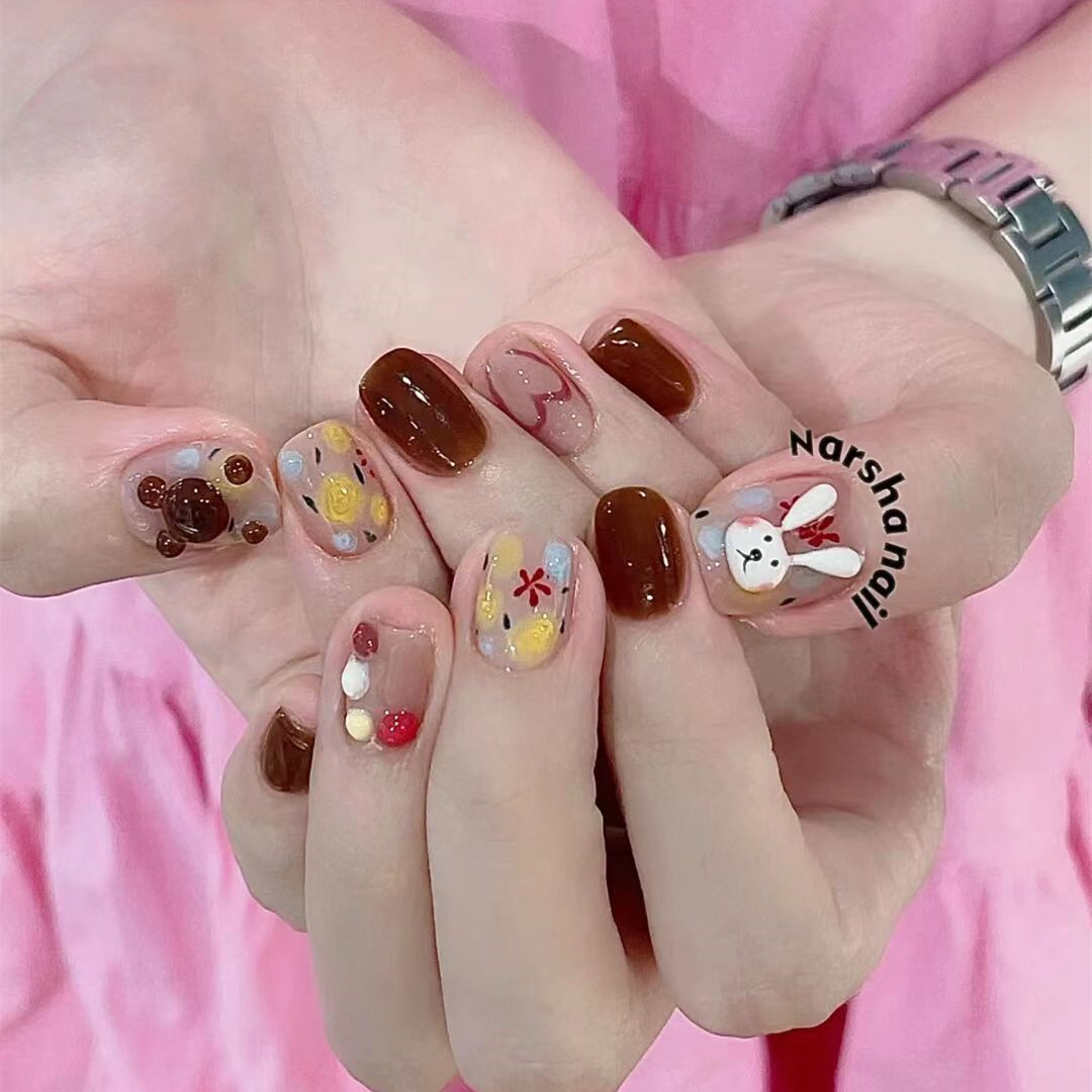 Snowman Nail Patch Sweet Glue removable Short Section Nail Festival Christmas Fake Nail Patch