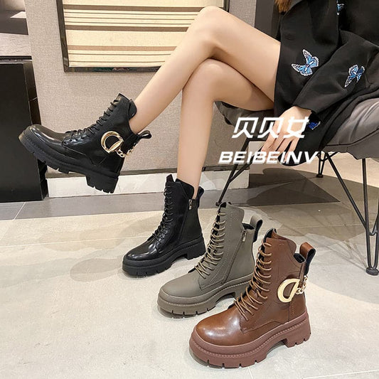 Martin Boots Women's Spring And Autumn Single Boot Trend Ins Cool New Autumn British Style Platform Raised Ankle Boots