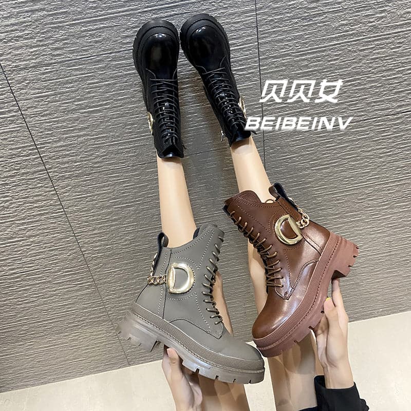 Martin Boots Women's Spring And Autumn Single Boot Trend Ins Cool New Autumn British Style Platform Raised Ankle Boots