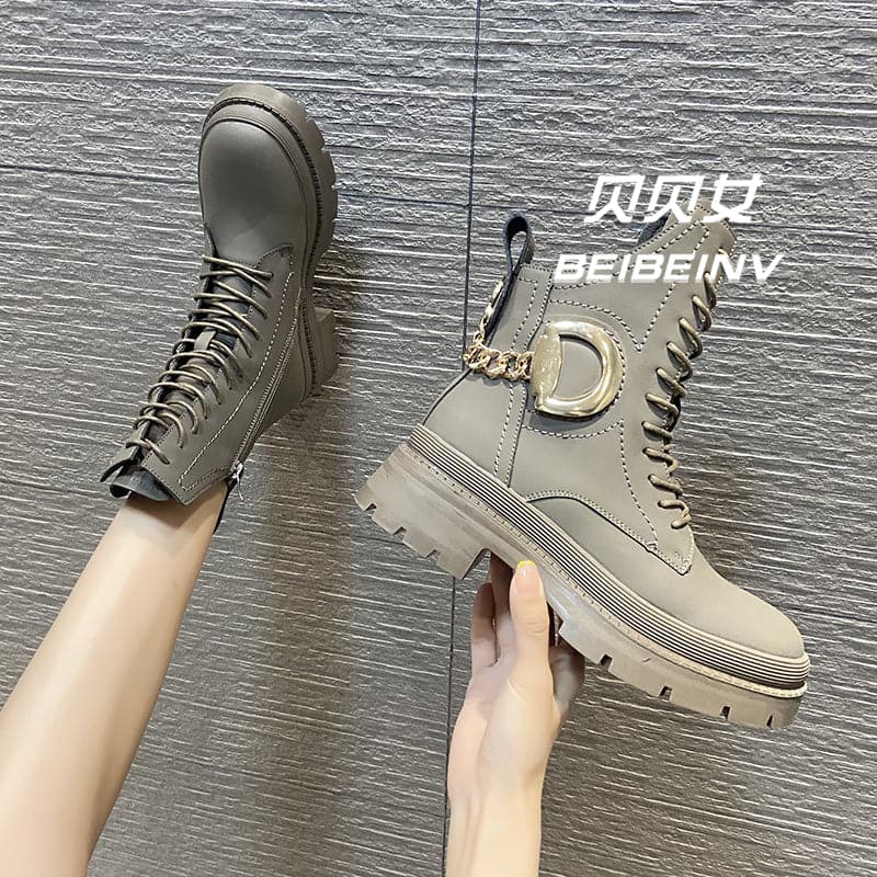 Martin Boots Women's Spring And Autumn Single Boot Trend Ins Cool New Autumn British Style Platform Raised Ankle Boots