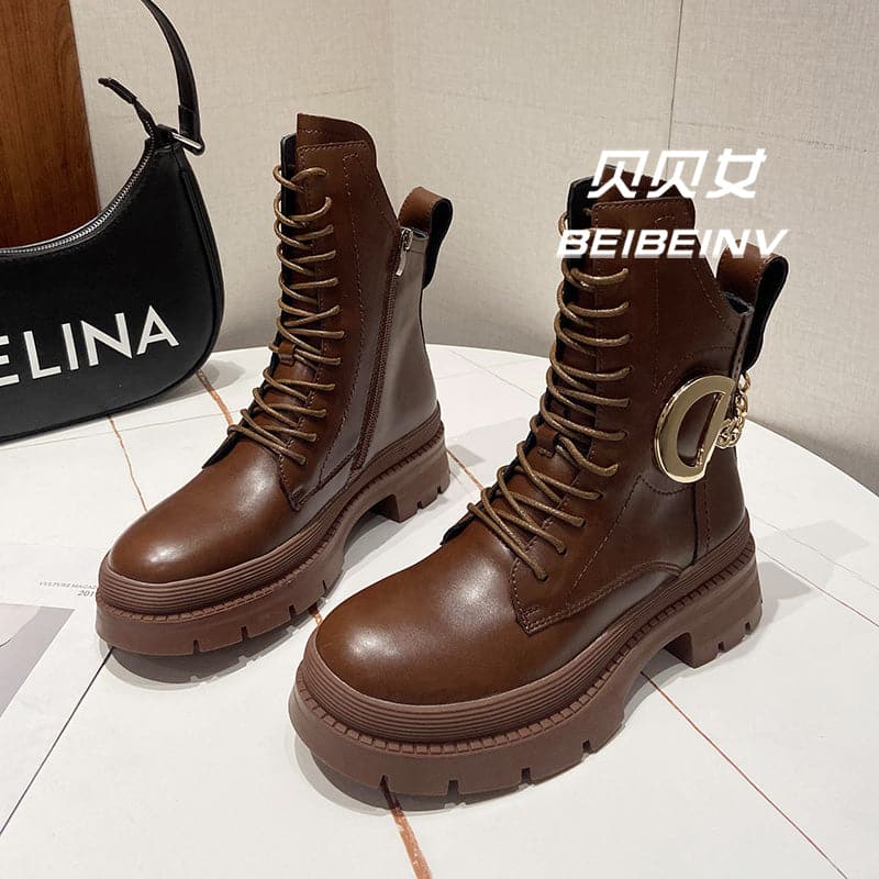 Martin Boots Women's Spring And Autumn Single Boot Trend Ins Cool New Autumn British Style Platform Raised Ankle Boots