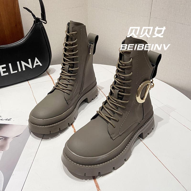 Martin Boots Women's Spring And Autumn Single Boot Trend Ins Cool New Autumn British Style Platform Raised Ankle Boots