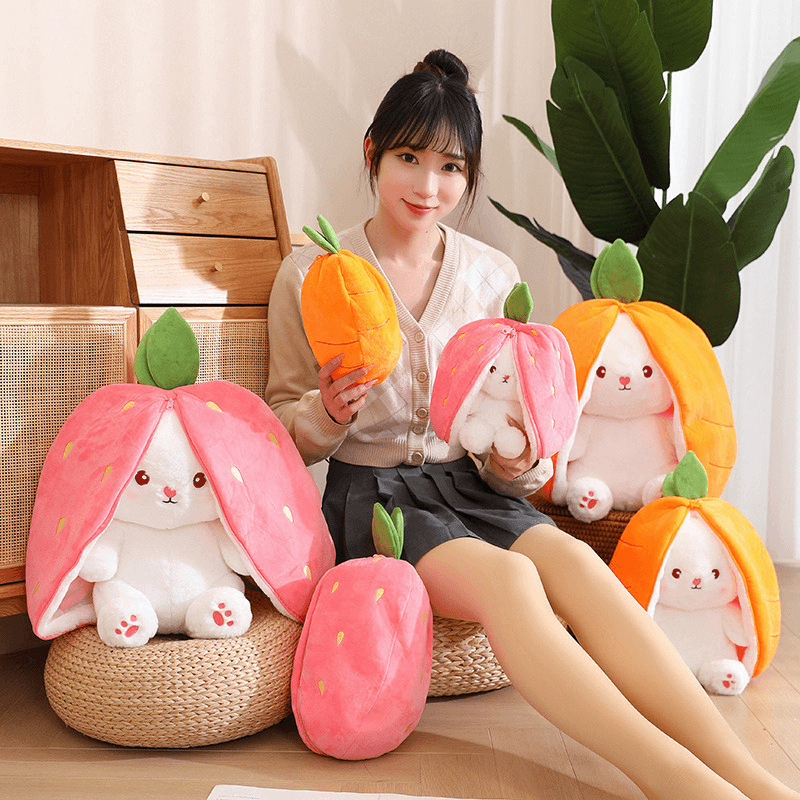 Hide-and-Seek Cute Rabbit Plushie Strawberry Carrot Plush Toy