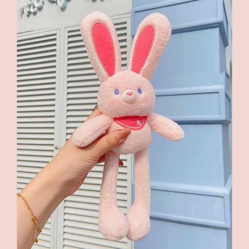 New Pulling Rabbit Plush Doll Key Chain Soft Stuffed Toys Car Keychains Schoolbag Pendant Gifts for Girl