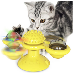 Cat Toys Rotating Windmill with LED Lights Cat Toys Funny Cat Interactive Toys  Catnip Ball Cat Brushes, Turntable Massage, Scratching, Molar, Suction Cup Toys