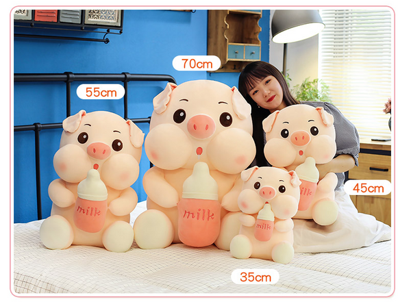 Cute Piggy with Milk Tea Bottle Funny Stuffed Toy Pig Doll Birthday Gifts for Kids Children