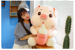 Cute Piggy with Milk Tea Bottle Funny Stuffed Toy Pig Doll Birthday Gifts for Kids Children