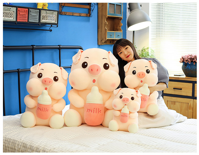 Cute Piggy with Milk Tea Bottle Funny Stuffed Toy Pig Doll Birthday Gifts for Kids Children