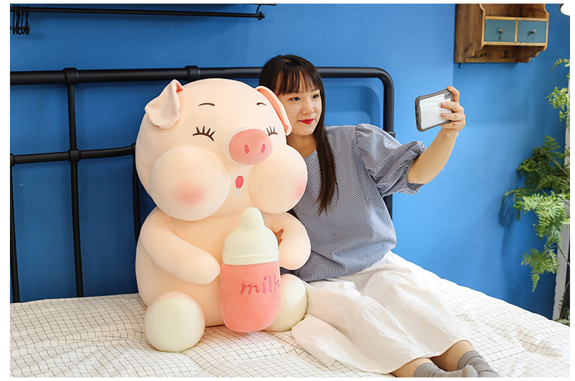 Cute Piggy with Milk Tea Bottle Funny Stuffed Toy Pig Doll Birthday Gifts for Kids Children