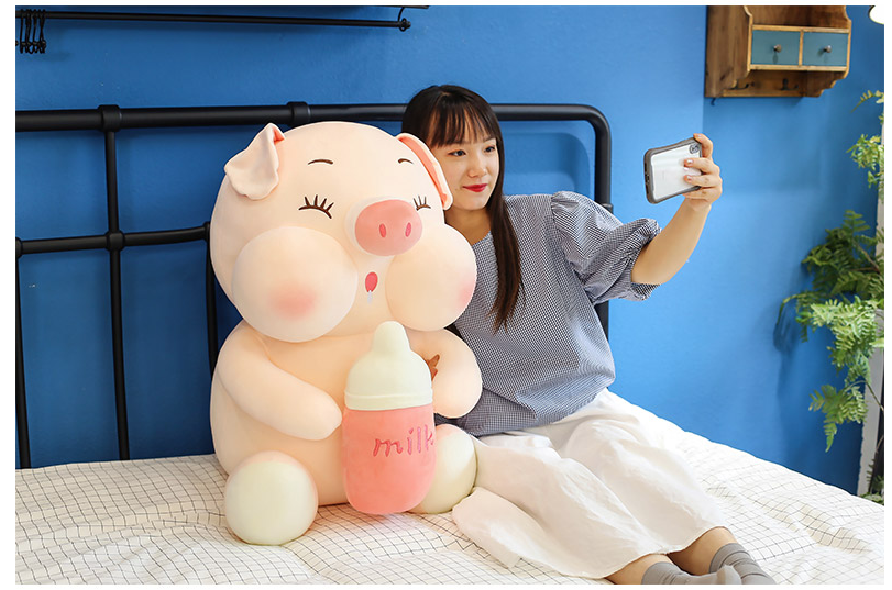 li Cute Milk Bottle Pig Stuffed Toy Soft Kids Doll Birthday Gifts Home Bedroom Decor