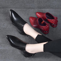 Leather Low Heel Deep Cut Comfortable Leather Shoes for Women
