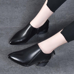 Leather Low Heel Deep Cut Comfortable Leather Shoes for Women
