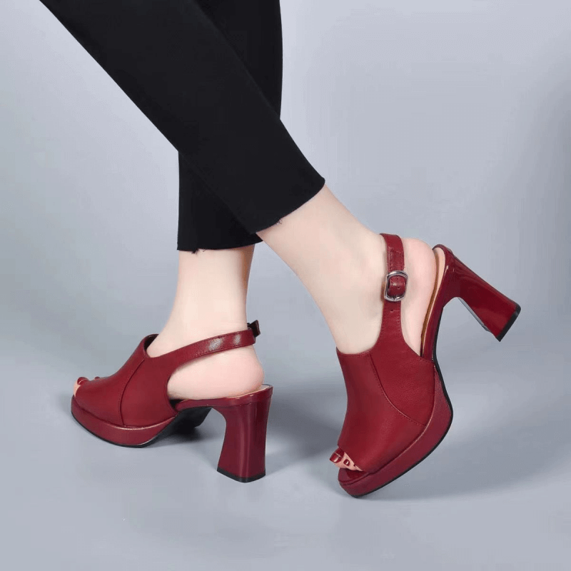Women's 2023 Summer New Cowhide Thick Heel Sandals