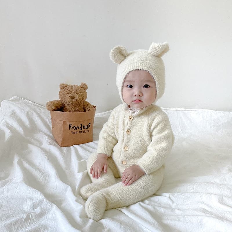 TK Baby Boys Girls Winter Bear Clothes Warm Baby Romper with Hat Cute Sweet Jumpsuit Cute Sweet Lovely Baby Outfit